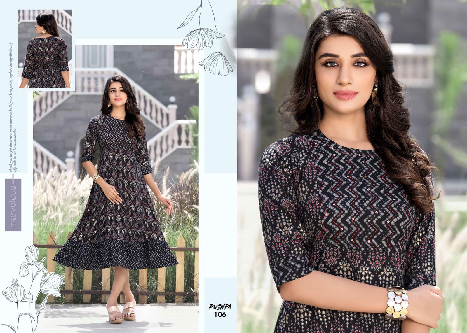 Golden Pushpa 101 Ethnic Wear Anarkali Kurti Collection
